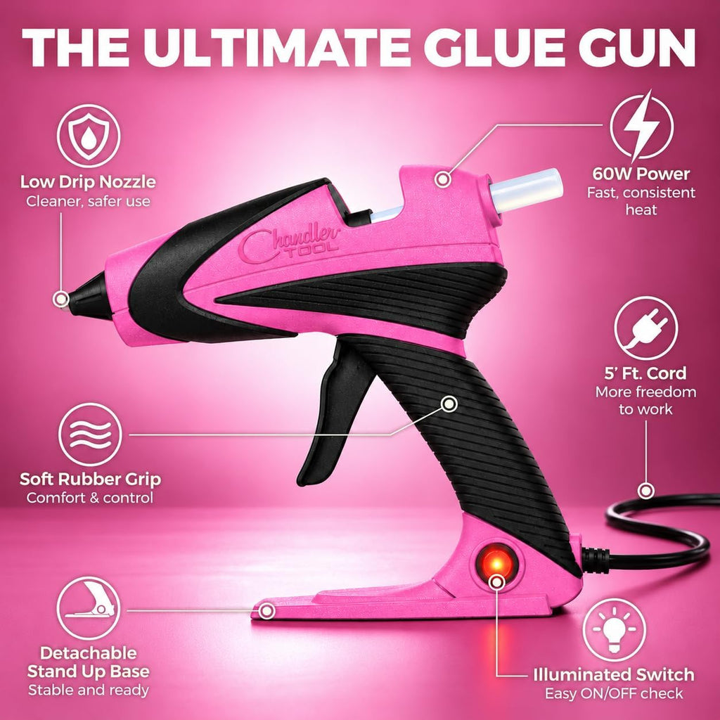 Juego de pistola y palos de pegamento caliente de tamaño completo (rosa)
