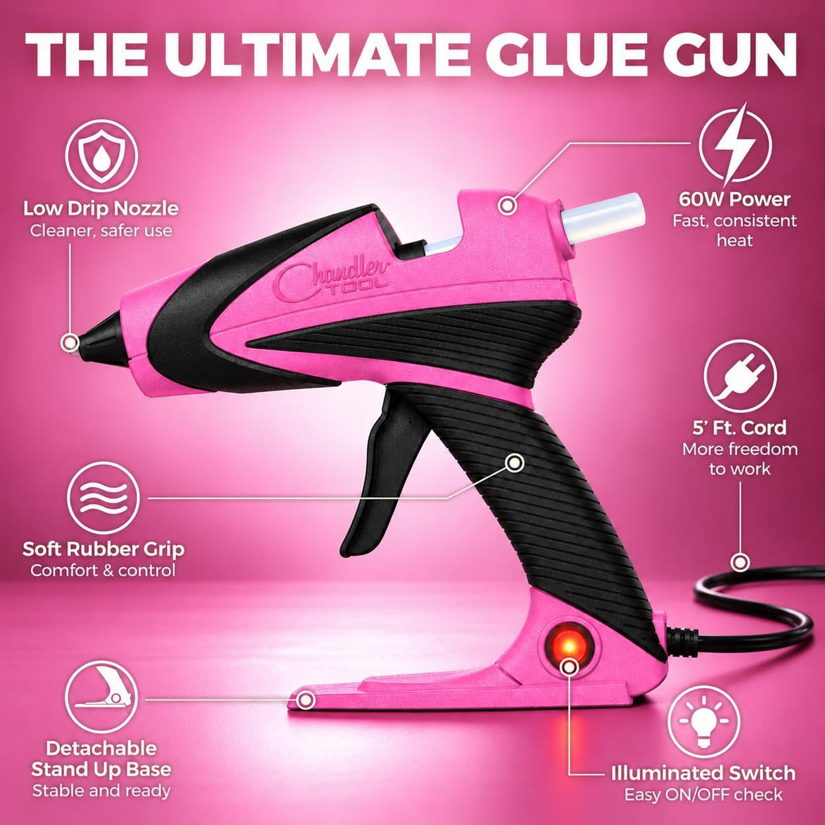 Juego de pistola y palos de pegamento caliente de tamaño completo (rosa)
