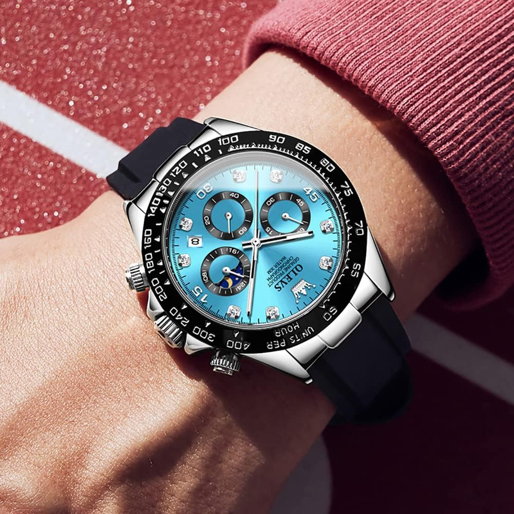 OLEVS Relojes Cronógrafo Masculinos de Moda Empresarial Analógico Quartz Reloj de Pulsera para Hombre, Cinturón de Silicona a prueba de agua con Luminiscente, Calendario