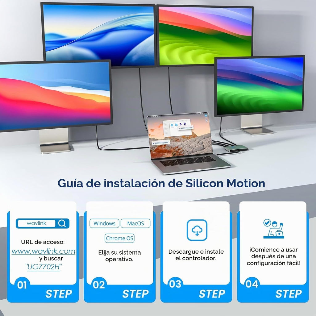 WAVLINK Estación de acoplamiento para portátil, 4 monitores para HDMI