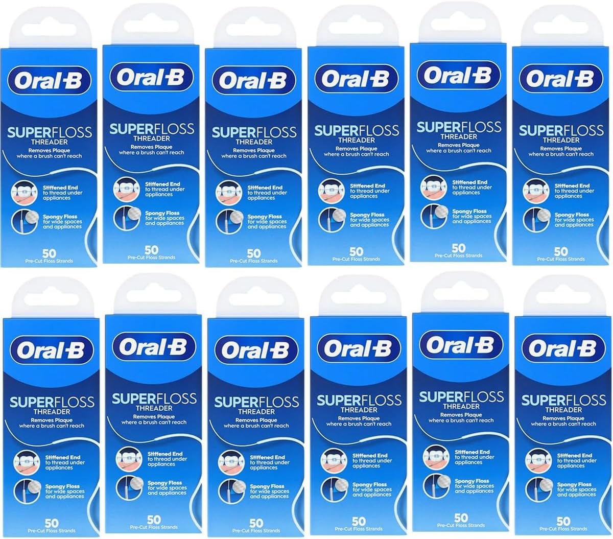 Oral-B Super Floss - Hilos de menta precortados, enhebradores, 50 u...