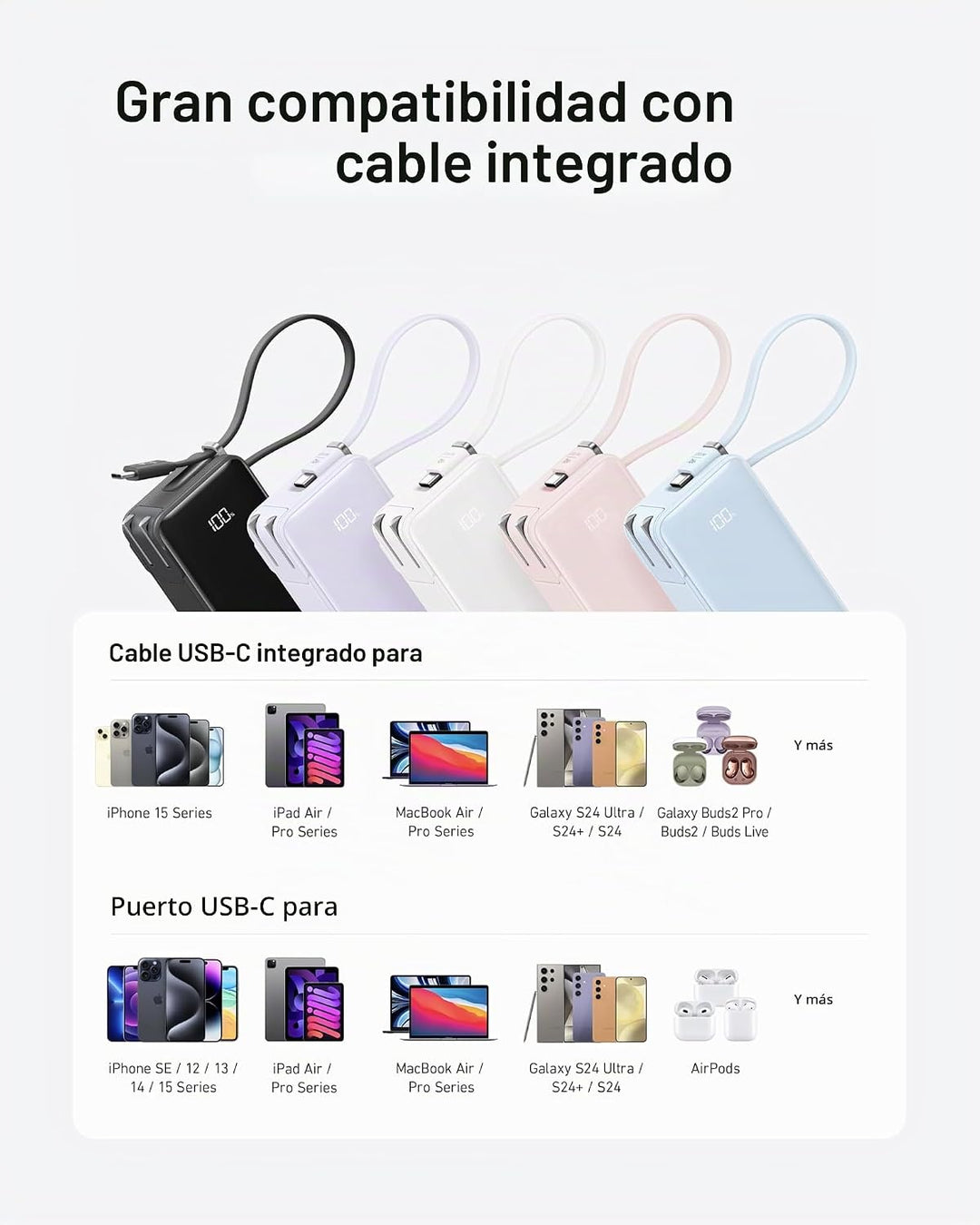 Anker Cargador portátil Nano 3 en 1 para iPhone, batería externa de...
