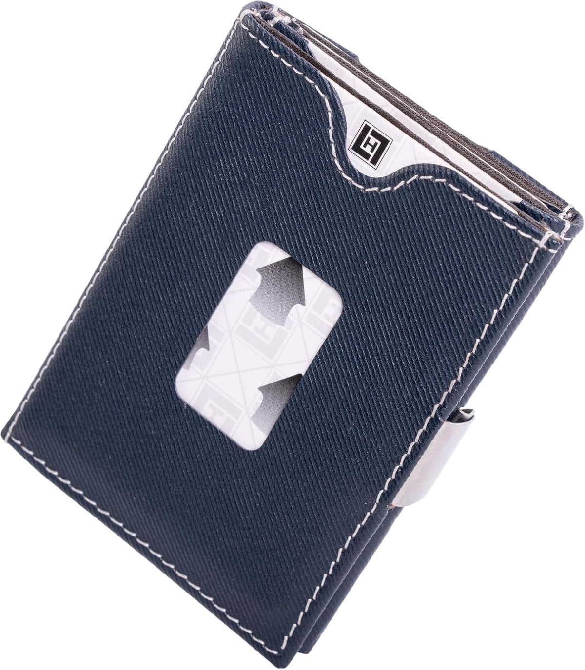 LLH - Cartera de cuero triple – Bloqueo RFID con clip de bloqueo de acero inoxidable, bolsillo frontal minimalista con bloqueo RFID, tarjetero de crédito, Azul oscuro, Rfid