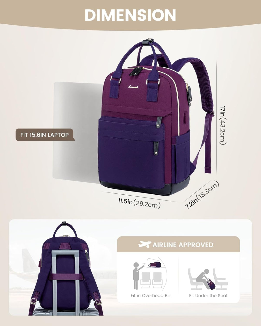 LOVEVOOK - Mochila para laptop de viaje para mujer, bolsa antirrobo...