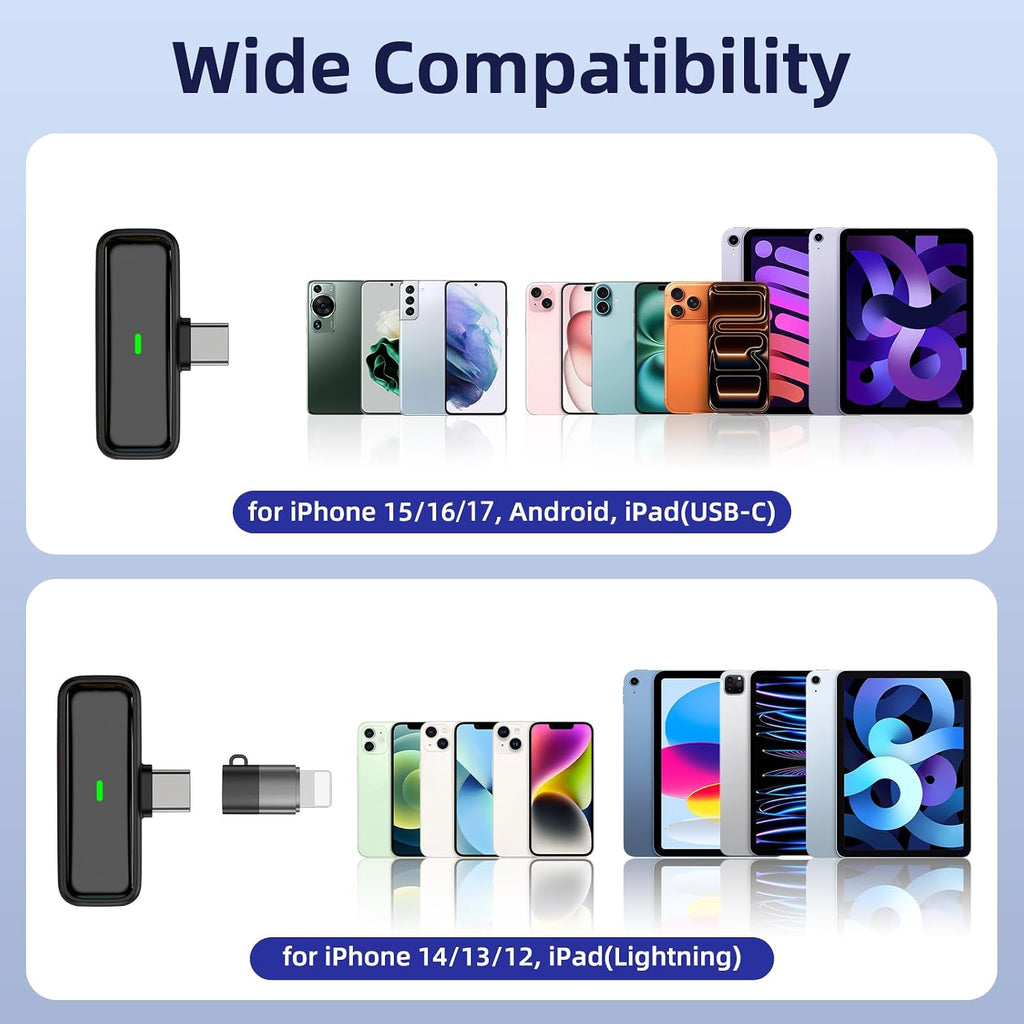Micrófono de solapa inalámbrico Lavalier para iPhone iPad Android