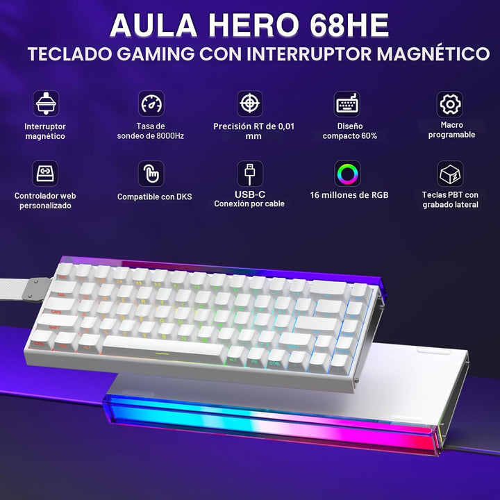 AULA Hero 68 HE 60% Teclado para Juegos con Cable, Teclado con Inte...