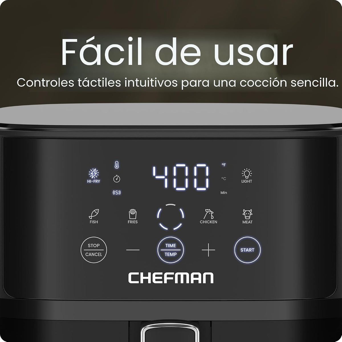 Chefman Freidora de aire – Freidora de aire compacta de 6 cuartos de galón para comidas rápidas y fáciles, cuenta con tecnología Hi-Fry para extra crujiente, ventana de fácil visualización, controles