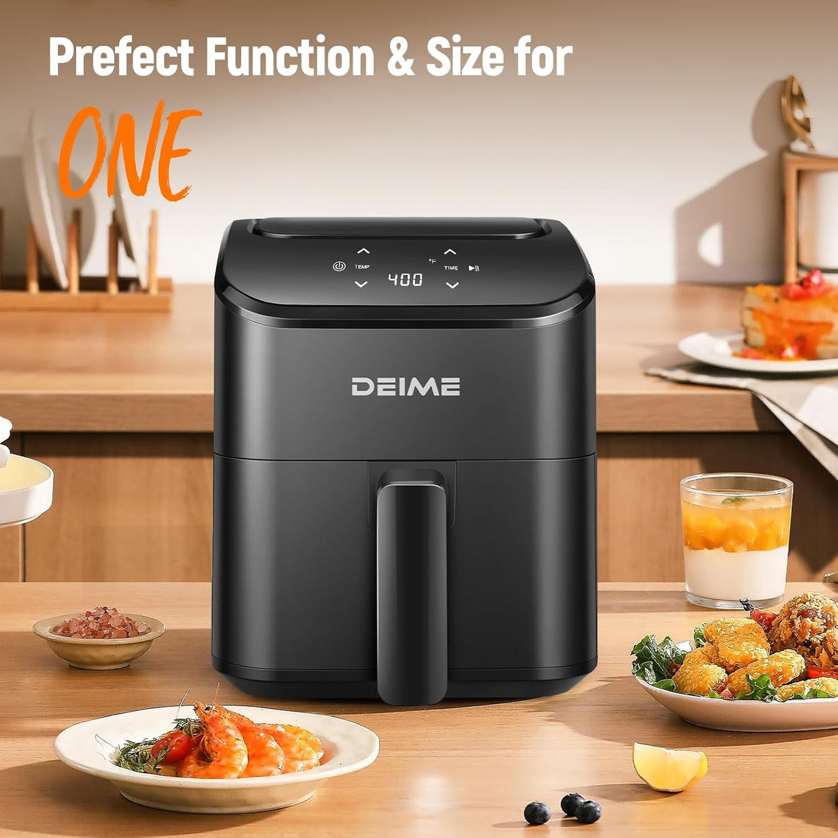 DEIME Freidora de aire, pequeña freidora digital de 3 cuartos de galón, compacta, para hornear, recalentar, asar para comidas rápidas y fáciles, mini cesta compacta y silenciosa, antiadherente y apta para lavavajillas (negro)