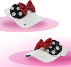 Sombrero brillante con visera de orejas de ratón para mujeres adultas, gorra ajustable con lazo de orejas de ratón de lentejuelas, lindo sombrero de visera con purpurina para parques temáticos y festivales, color blanco