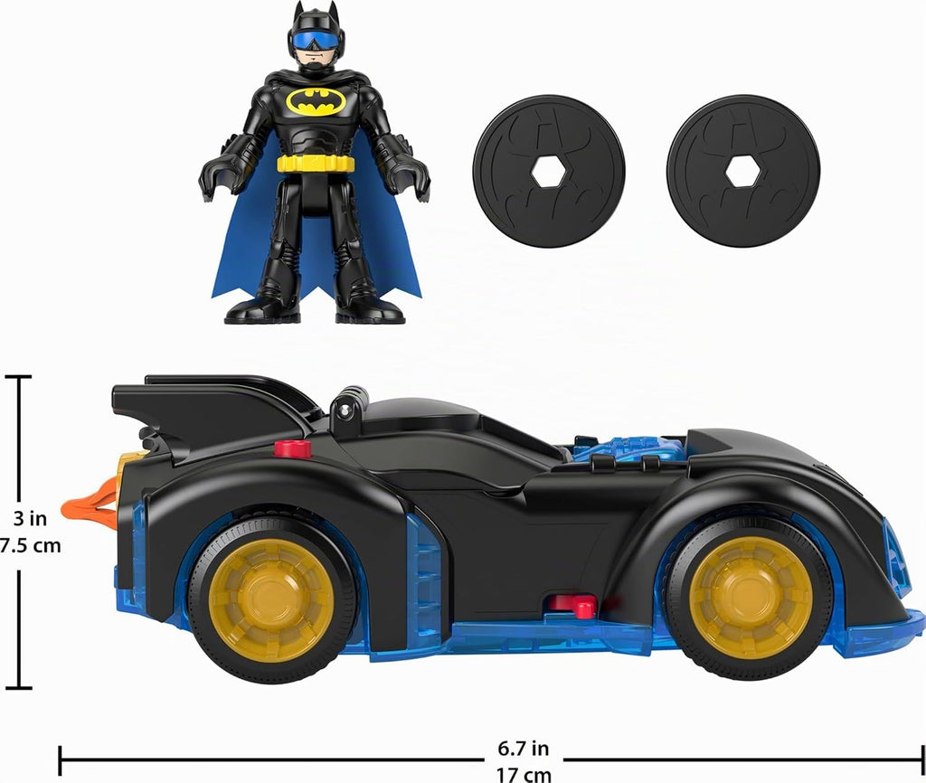 Fisher-Price Imaginext DC Super Friends Batman juguete de Batimóvil que se agita y gira con figura articulable para juego de rol para niños de 3+ años