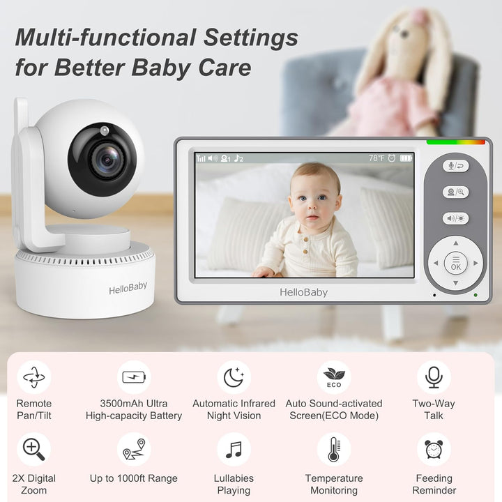 HelloBaby Monitor de Bebé con Video de 4.3'' con Batería de...