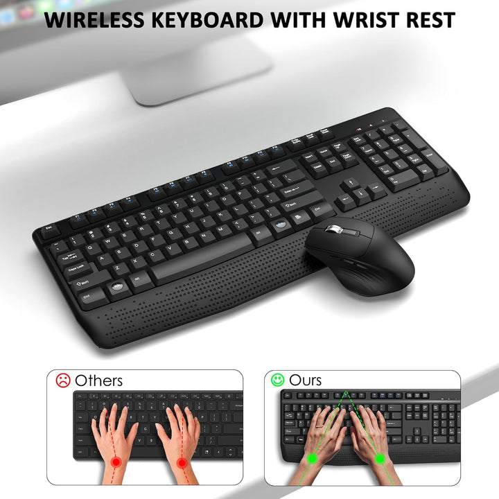 Combo de teclado y ratón inalámbricos de tamaño completo, teclado i...