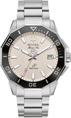 Bulova Reloj Marine Star de cuarzo de alto rendimiento de la serie C, pulsera de acero inoxidable plateada, esfera blanca (estilo: 96B426)