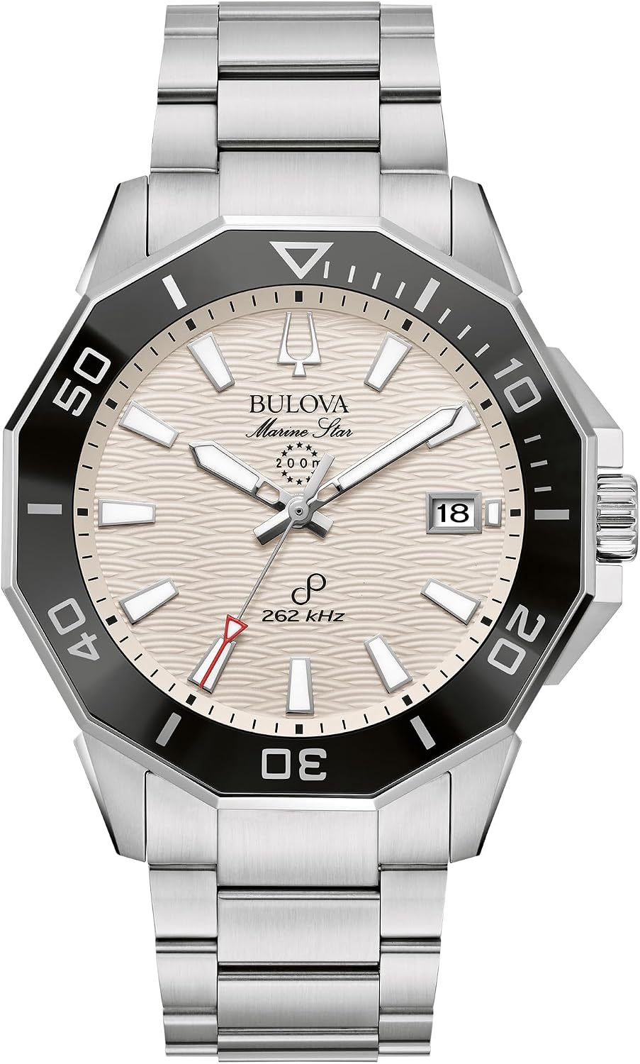 Bulova Reloj Marine Star de cuarzo de alto rendimiento de la serie C, pulsera de acero inoxidable plateada, esfera blanca (estilo: 96B426)