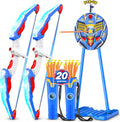 Paquete de 2 juguetes de arco y flecha para niños, con luz LED, con 20 flechas de ventosa, objetivo de pie y funda de flecha, juguetes para interiores y exteriores, regalos de cumpleaños para niños de