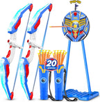 Paquete de 2 juguetes de arco y flecha para niños, con luz LED, con 20 flechas de ventosa, objetivo de pie y funda de flecha, juguetes para interiores y exteriores, regalos de cumpleaños para niños de