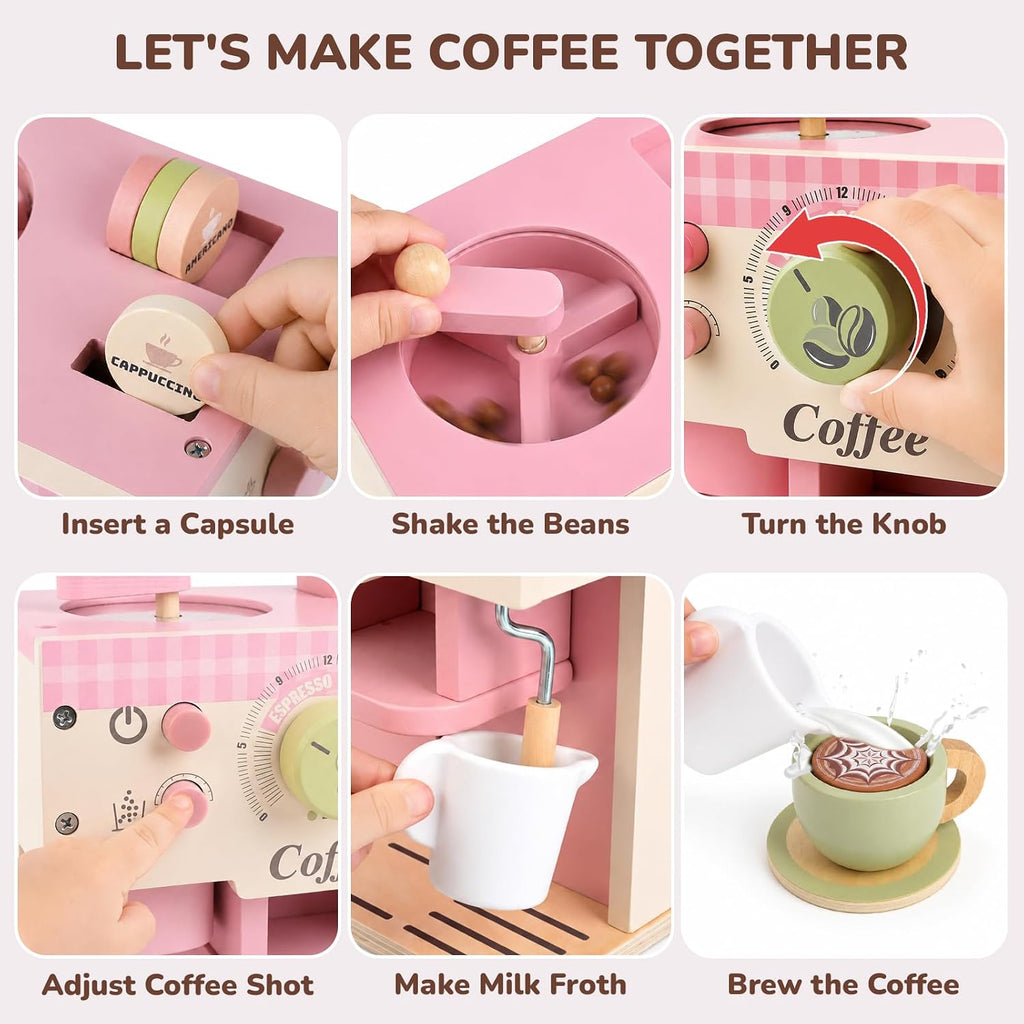 Dreamon Cafetera de juguete, accesorios de cocina de madera para niños