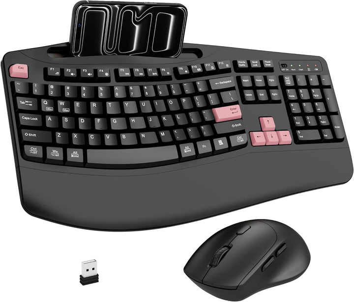 Combo de teclado y mouse inalámbricos, teclas onduladas de tamaño c...