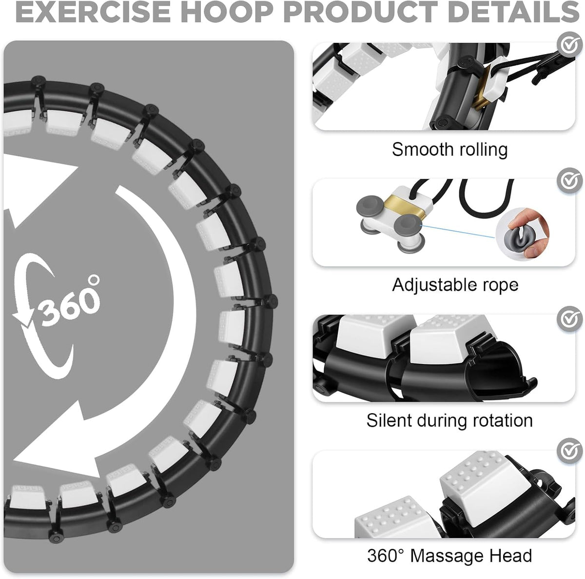Weighted Infinity Fitness Detachable Hoop Silent 47 Inch, 24 Knots