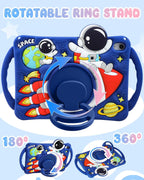 Boaretiu - Funda para iPad A16/10ª generación, diseño de astronauta de dibujos animados con correa y soporte giratorio y asa para niños, niñas, adolescentes, silicona 3D para iPad A16 de 11ª