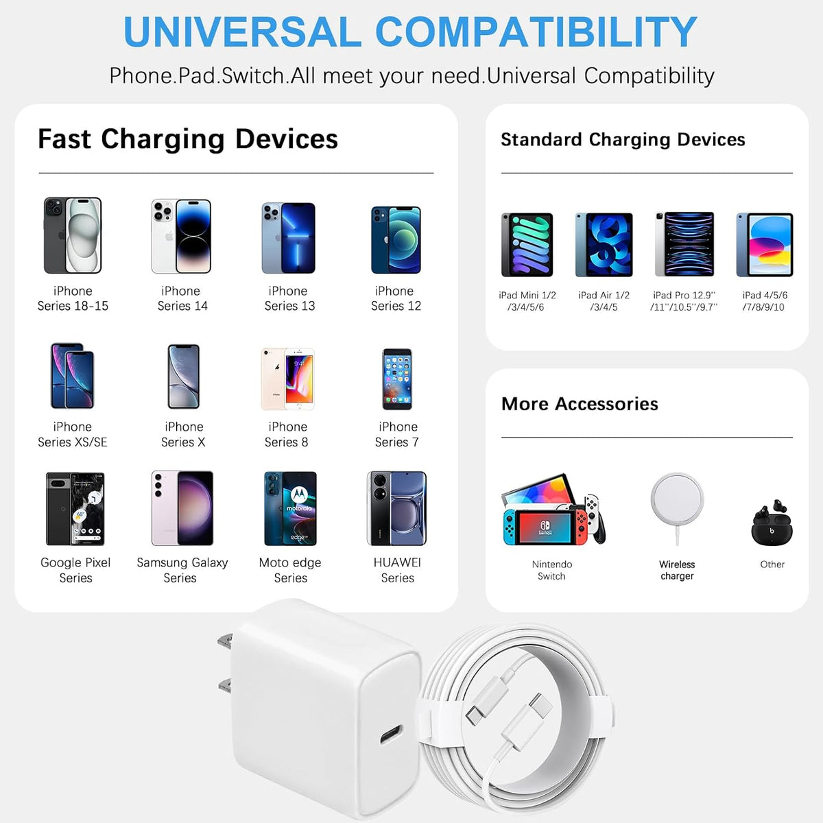 iPhone 18 17 16 15 Cargador Carga Rápida 3Pack Cargador USB C Type C