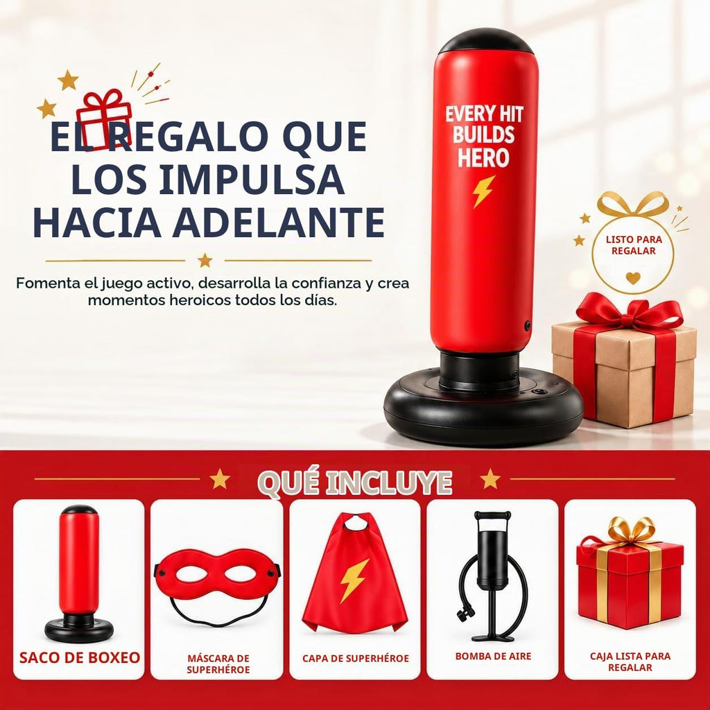 Saco de boxeo inflable de 47 pulgadas para niños con capa de superhéroe y máscara