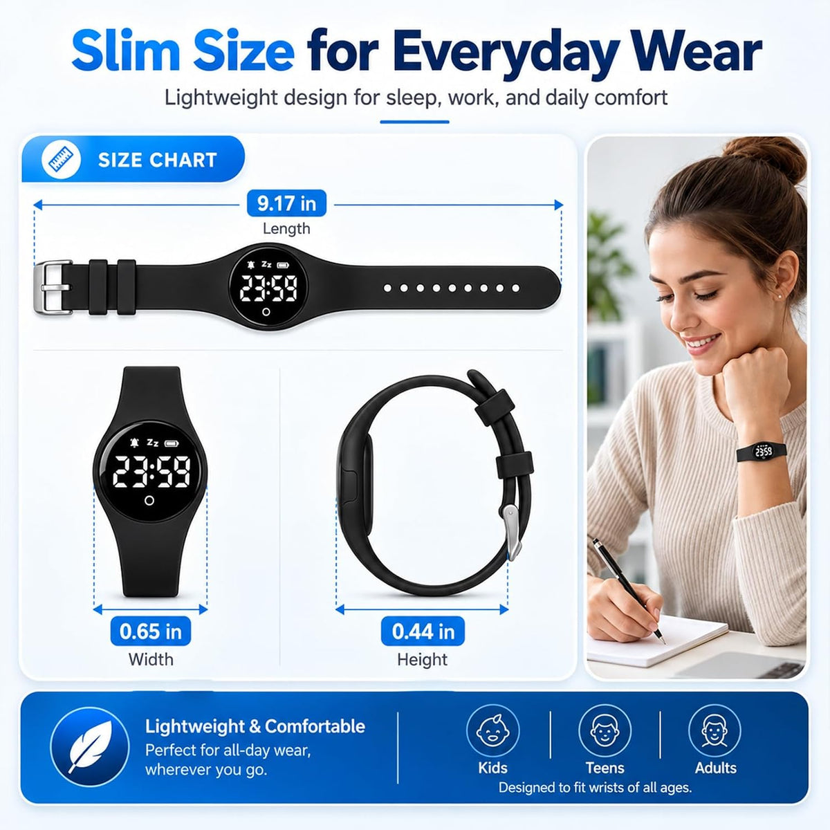 Pulsera de alarma vibratoria para personas que duermen pesadamente, reloj de choque para adolescentes, pulsera silenciosa, despertador, despertar sordos con TDAH, personas con TDAH, portátil