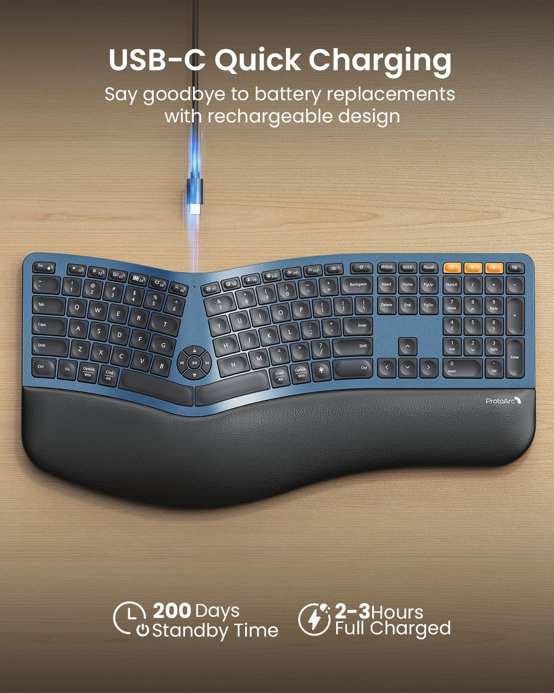 ProtoArc Teclado ergonómico Bluetooth retroiluminado, EK01 Plus, te...