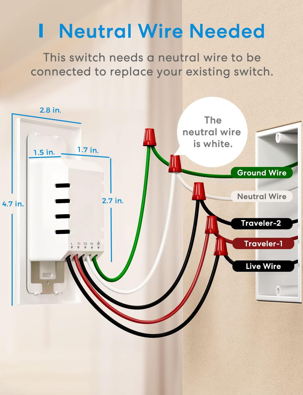 meross Interruptor WiFi inteligente, de 3 vías/de un solo polo, compatible