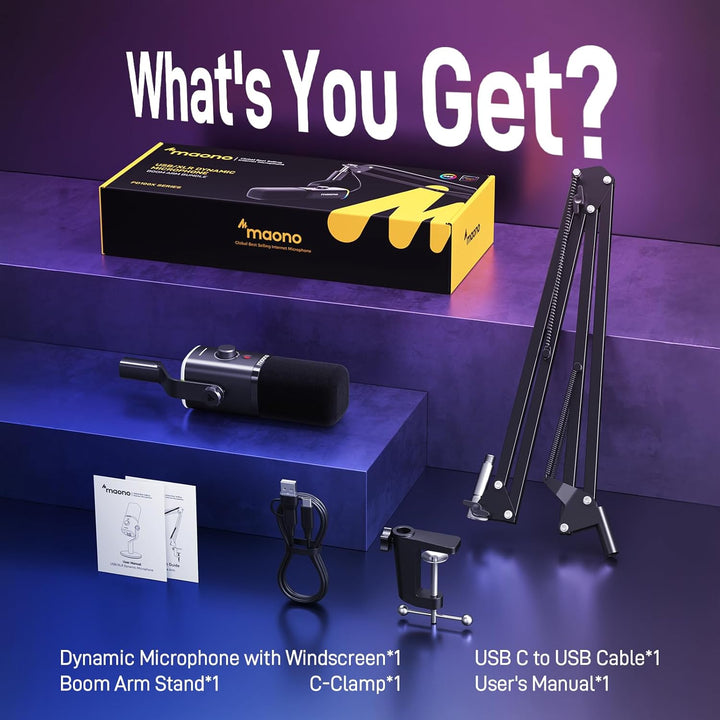 MAONO Kit de micrófono XLR\/USB para juegos: micrófono dinámico par...