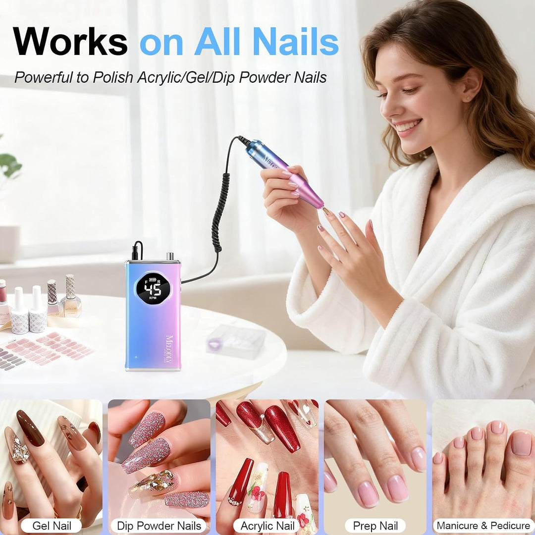 Melodly - Taladro de uñas eléctrico profesional de 45000 RPM, kit d...
