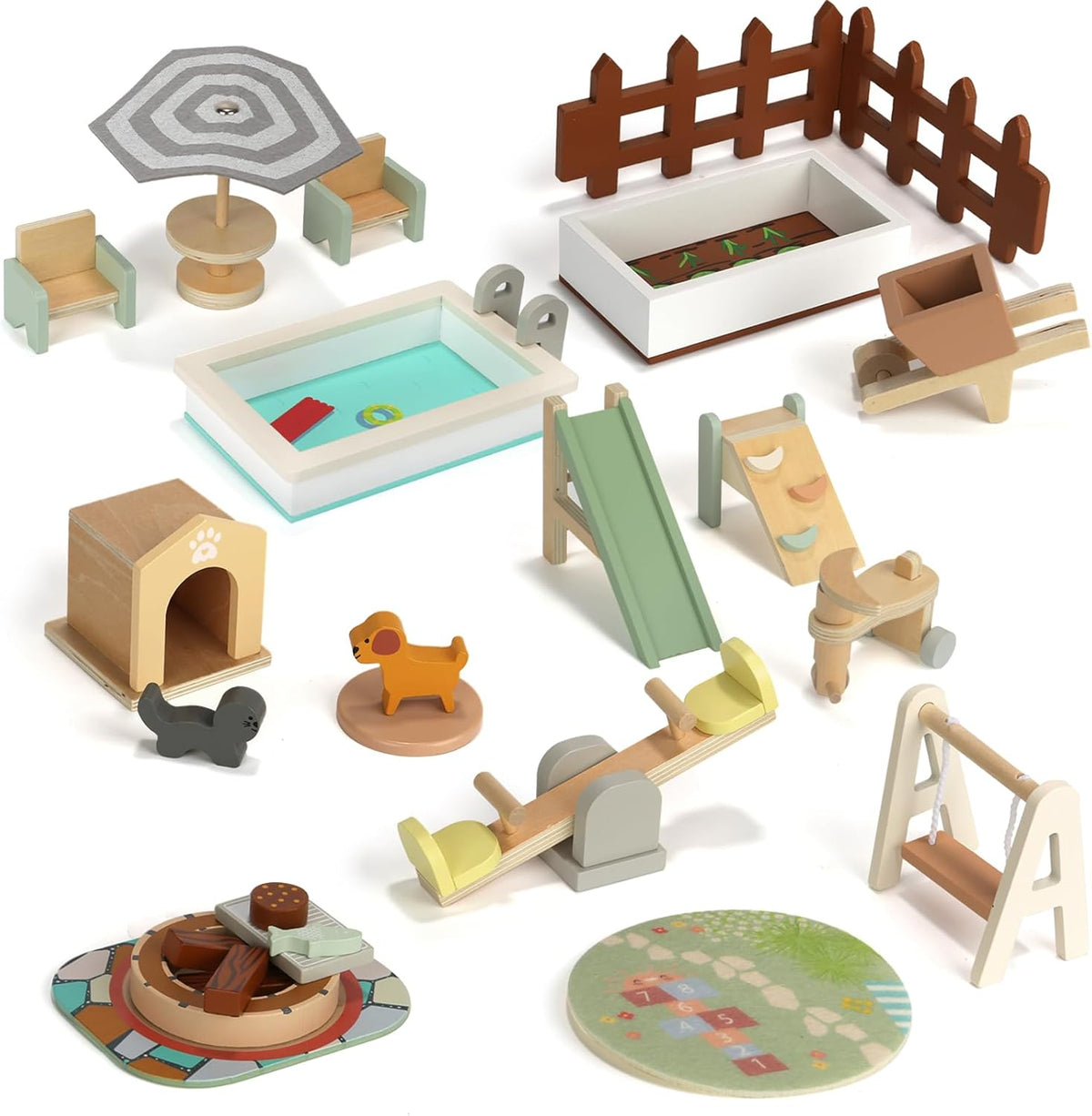 Juego de 26 piezas de muebles de madera para casa de muñecas
