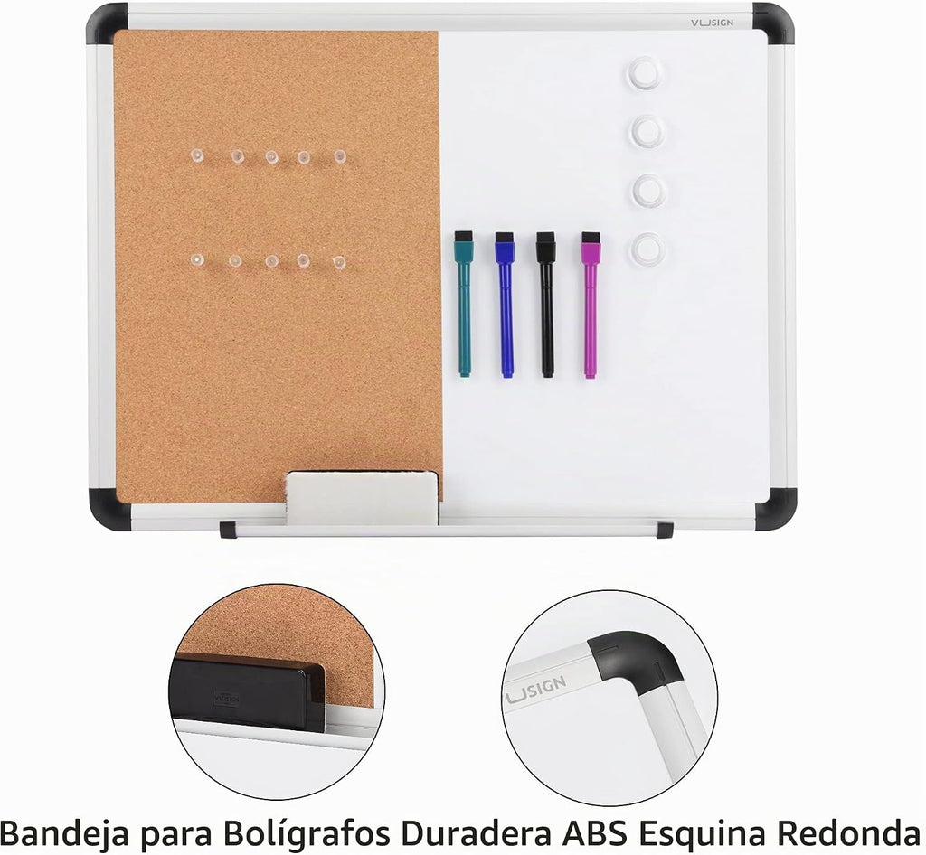 VUSIGN Combinación de pizarra blanca y tablero de corcho, tablero de borrado en seco de 17 x 23 pulgadas y tablero de corcho para el hogar u oficina, tablero de anuncios montado en la pared con marco