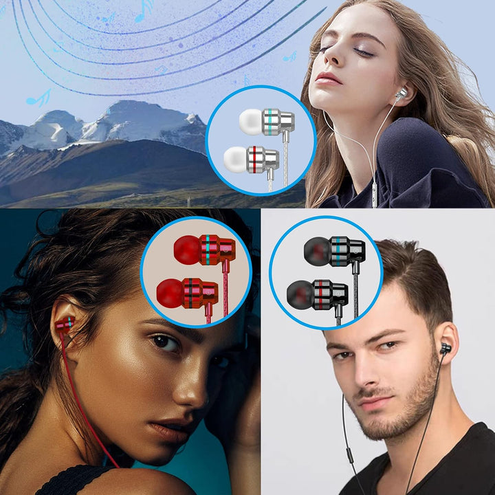 Paquete de 3 auriculares con cable, auriculares intrauditivos con c...
