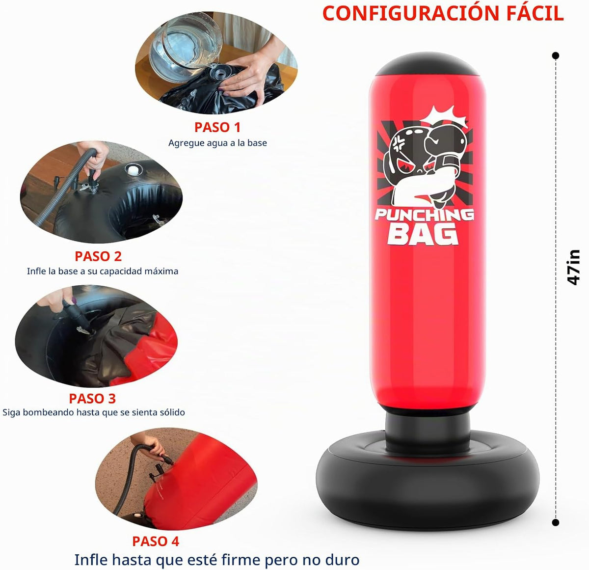 Saco de boxeo inflable de 47 pulgadas para niños con capa de superhéroe y máscara