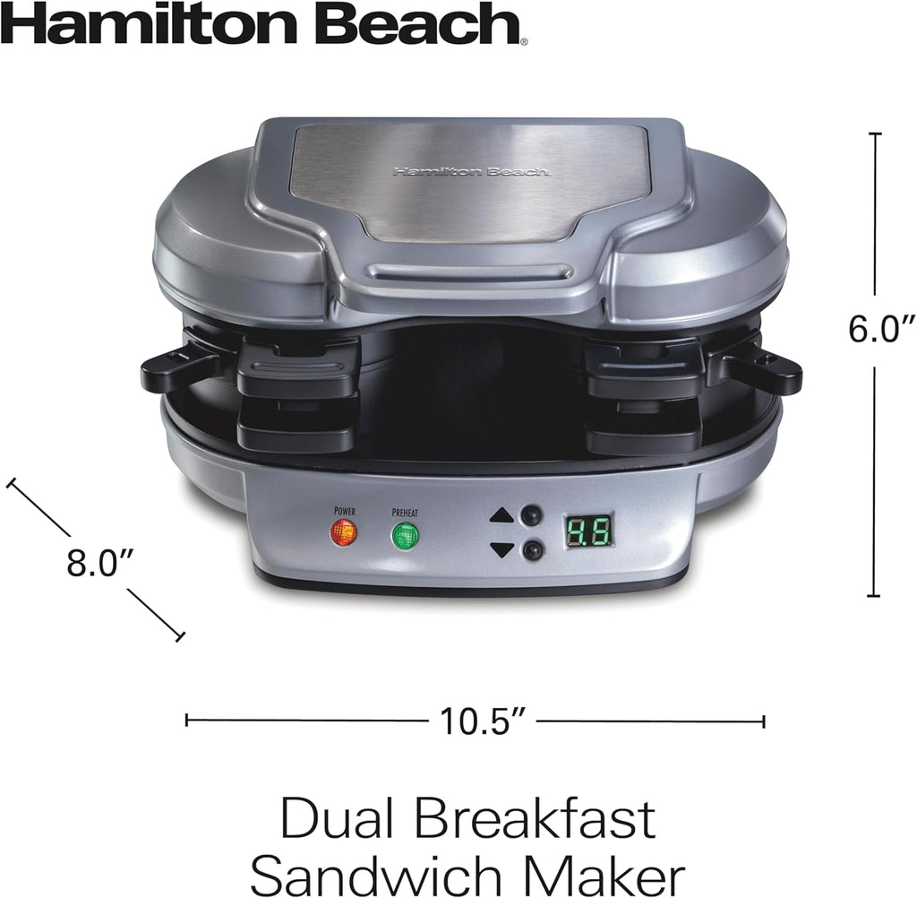 Hamilton Beach Sandwichera de desayuno doble con anillos para cocinar