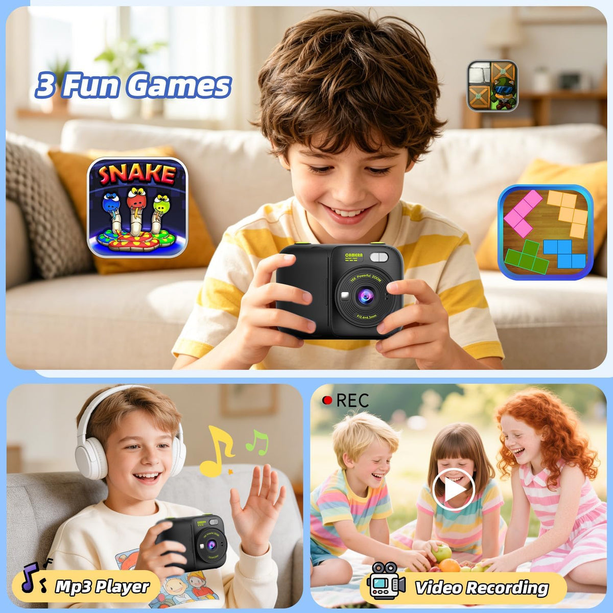 Cámara de impresión instantánea para niños con 5 rollos de papel de impresión, cámara HD 1080P, cámara portátil recargable para selfies, regalos de cumpleaños de Navidad, juguetes para niños y niñas