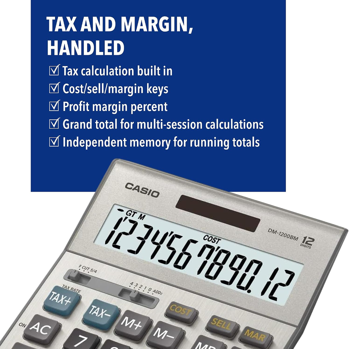 Casio Calculadora de escritorio empresarial DM-1200BM, costo/venta/margen