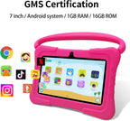 Tablet Kids de 7 pulgadas con funda a prueba de golpes, 1 GB de RAM 32 GB ROM, tableta Android para niños pequeños con Bluetooth, WiFi, GMS, control parental, educativo, juegos (rosa)