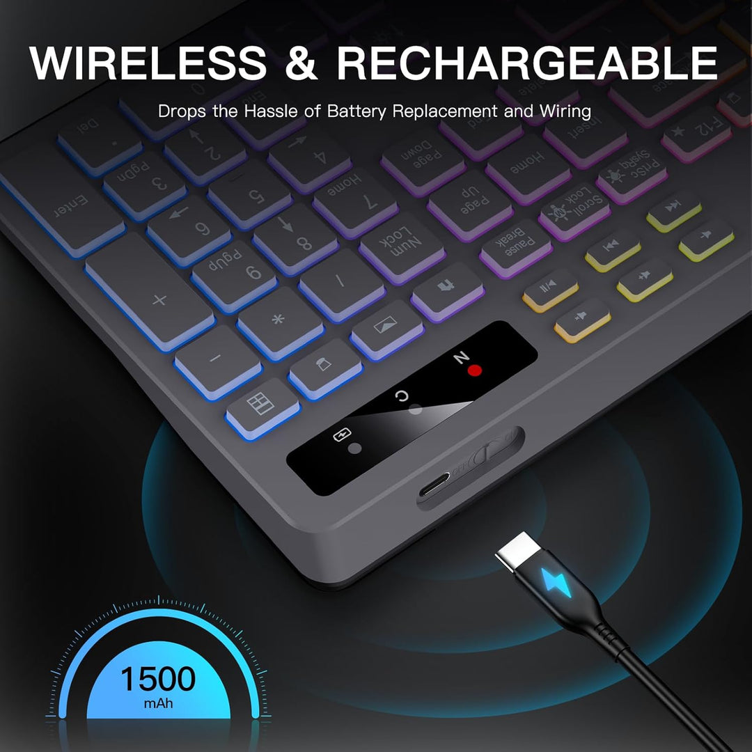 Soueto Teclado inalámbrico con retroiluminación RGB de 7 colores, t...