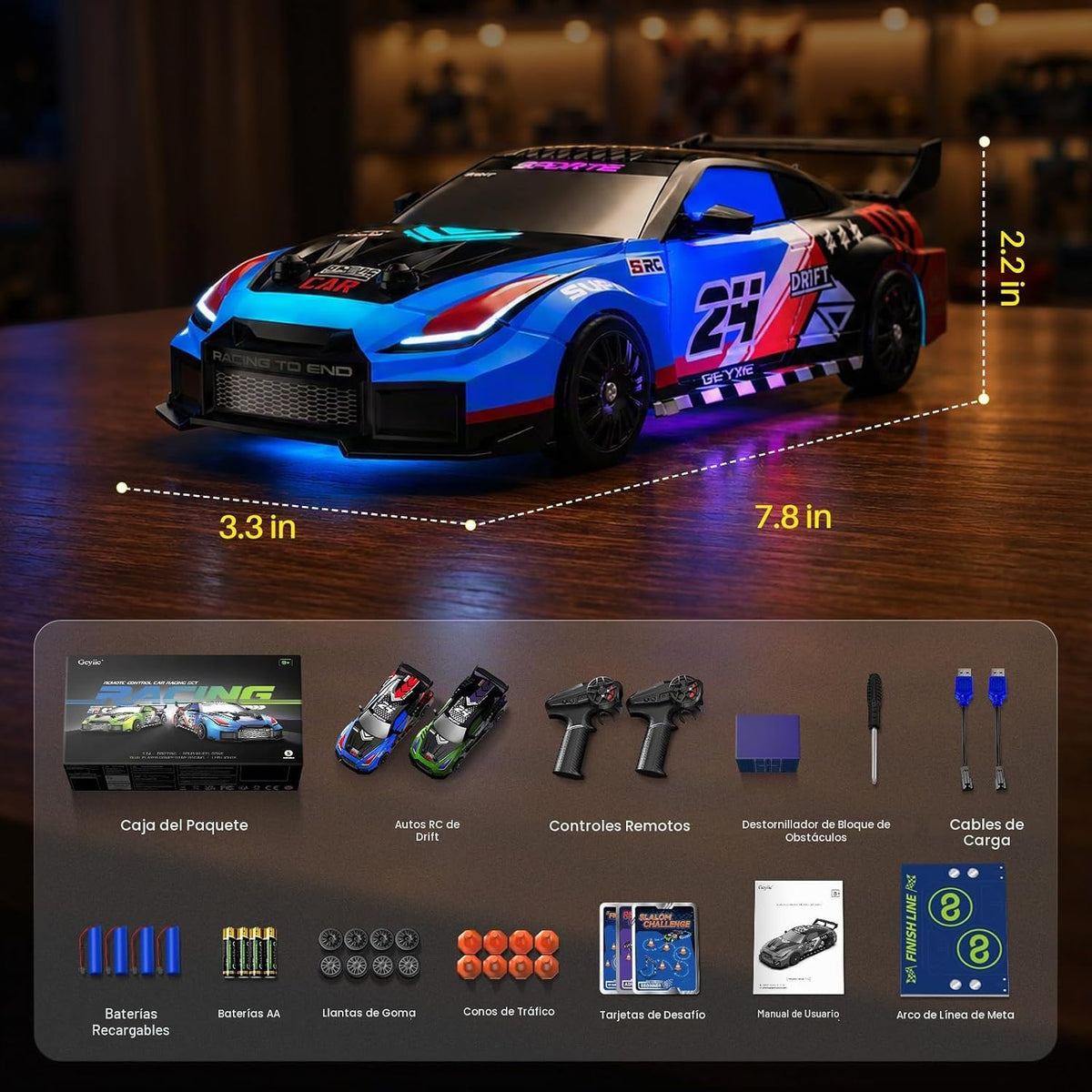 Geyiie Coches de control remoto, paquete de 2 autos RC para niños y niñas