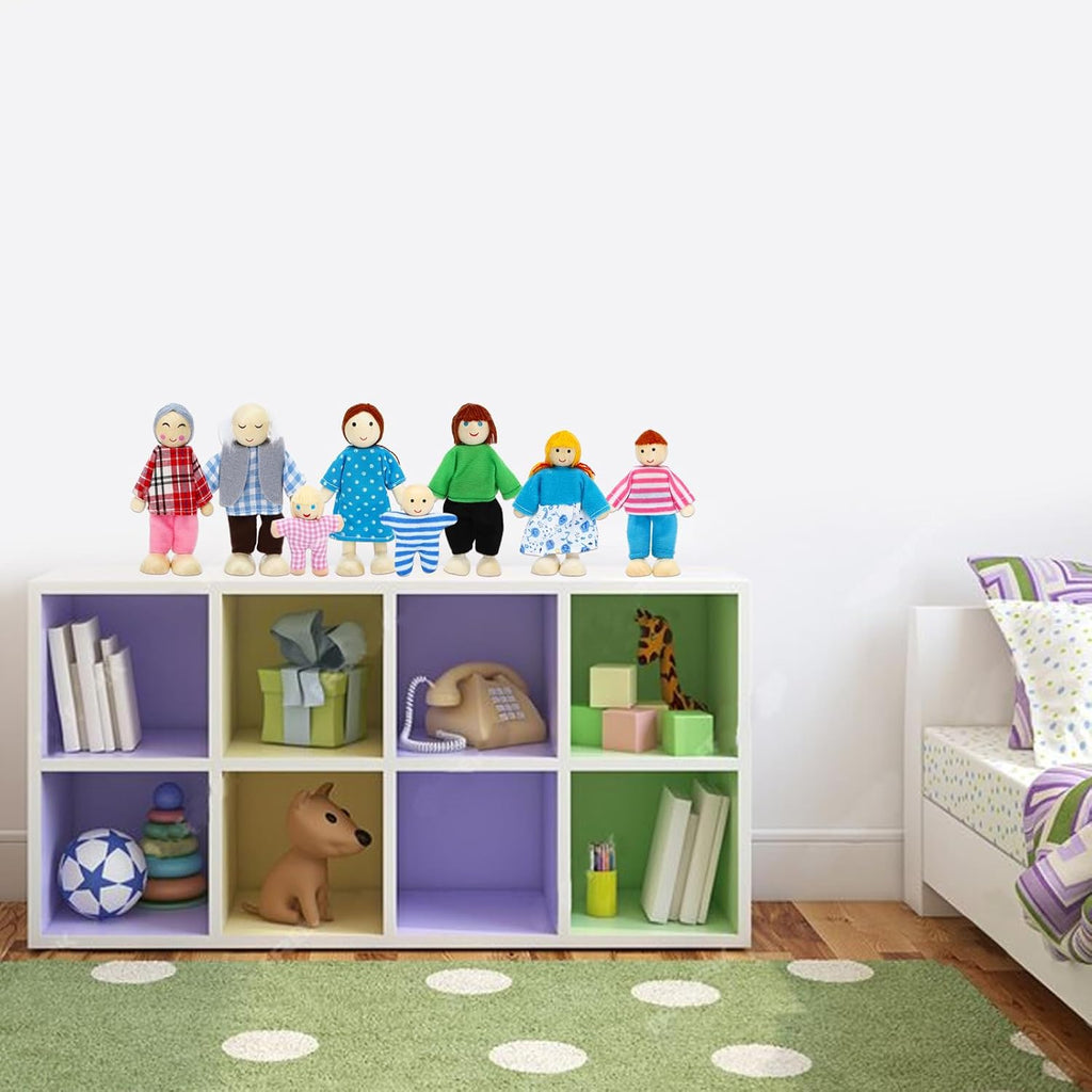 ONEST Juego de 16 piezas de casa de muñecas de madera, mini figuras