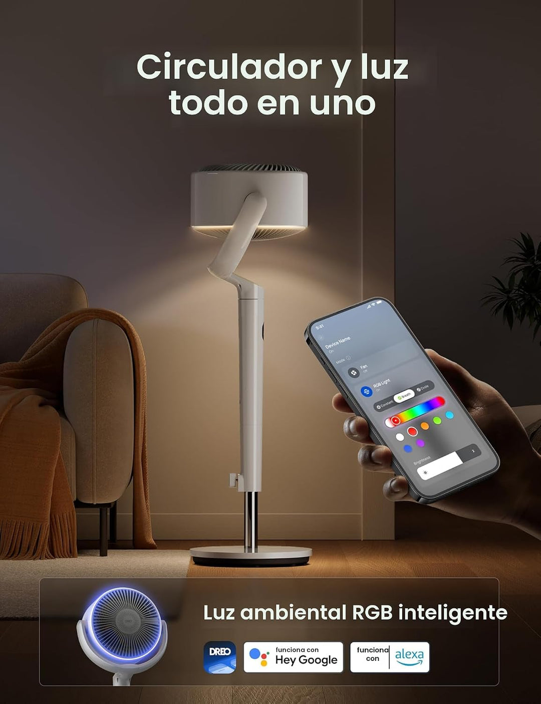 Dreo Ventilador Inteligente para Dormitorio, Ventiladores Oscilante...