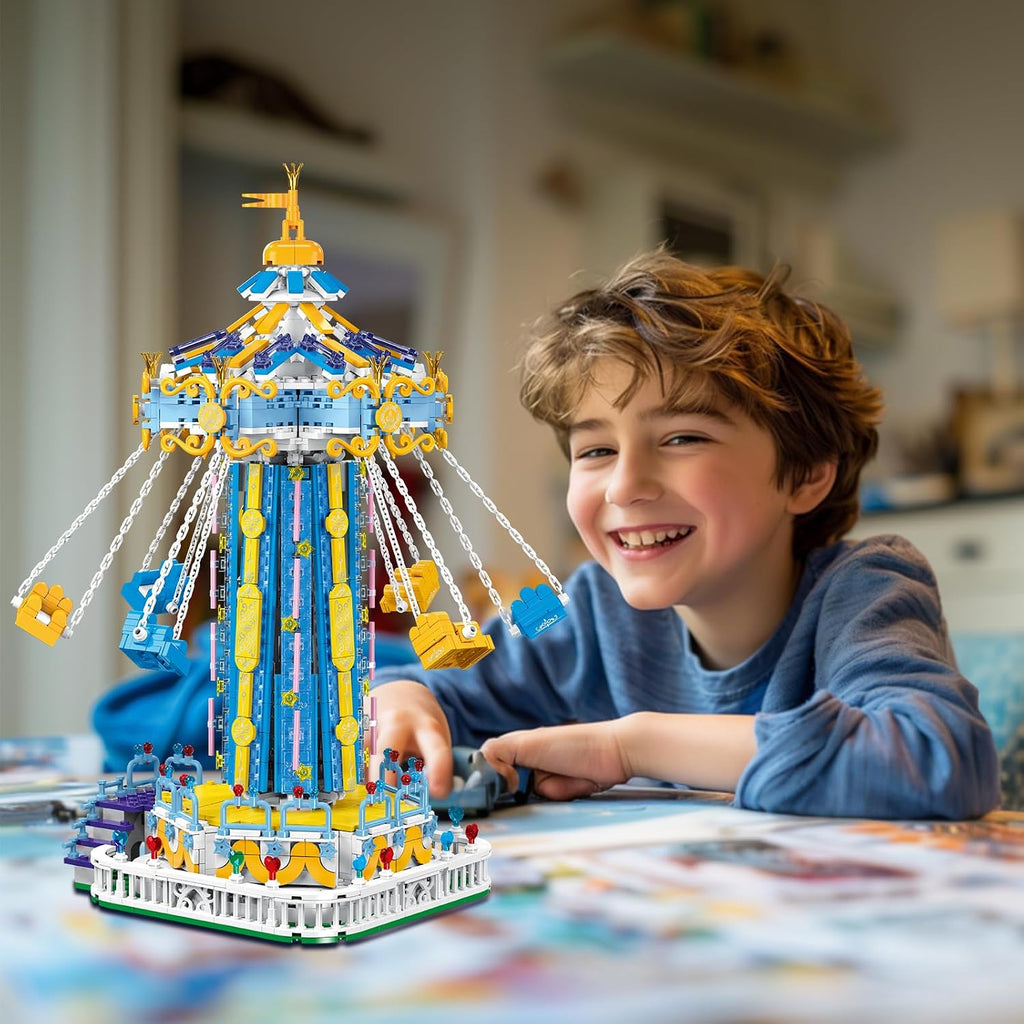 Juego de construcción Swing-Ride con control eléctrico motorizado, luz LED de parque de atracciones urbano, juguete para niños y niñas de 6, 7, 8 y 9+ años, regalos de cumpleaños para adultos