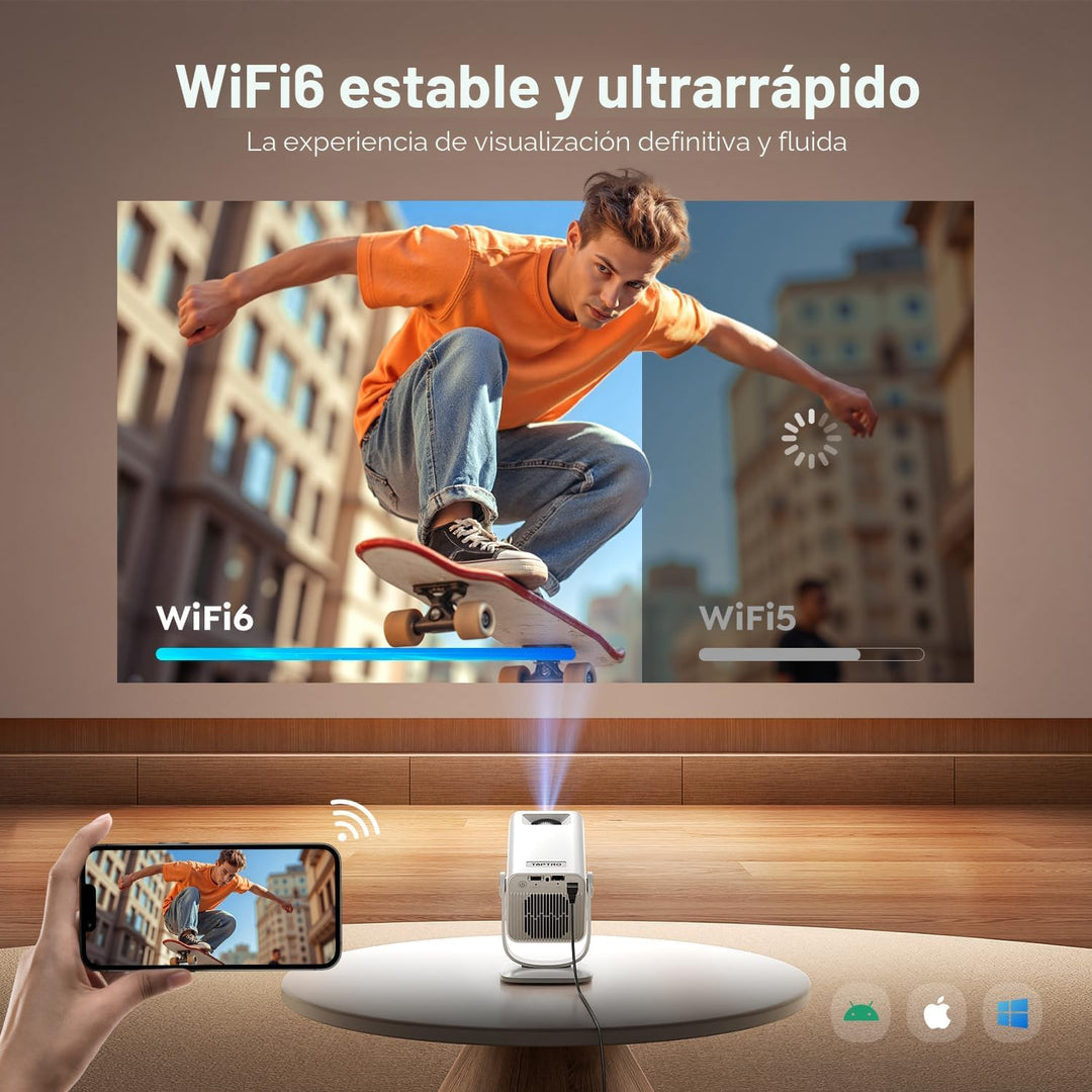 Mini-proyector con WiFi6 y Bluetooth bidireccional 5.4, soporte 108...