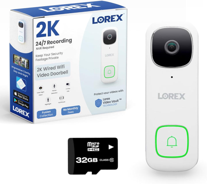 Lorex - Timbre inteligente con video y WiFi de 2K con cable, sin ta...