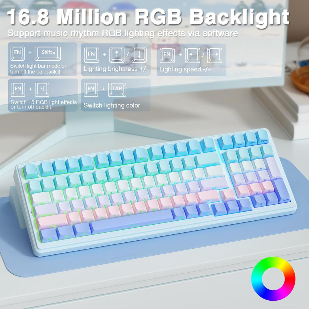 AULA Teclado mecánico inalámbrico F99, triple modo (BT5.0\/2.4GHz\/...