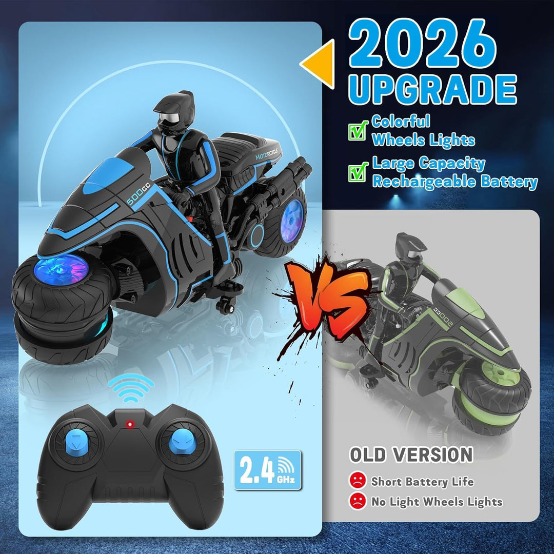 iappadore Juguetes de motocicleta a control remoto, luz de ruedas c...