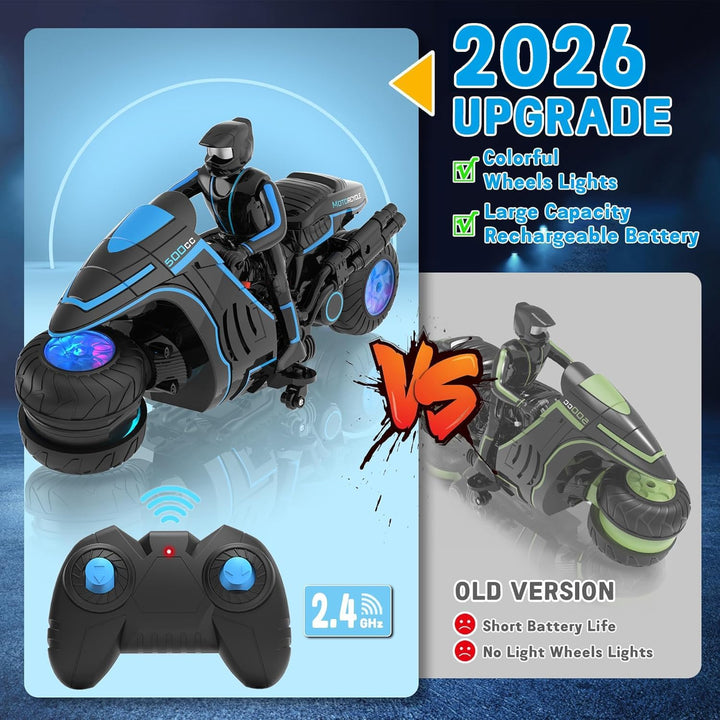 iappadore Juguetes de motocicleta a control remoto, luz de ruedas c...