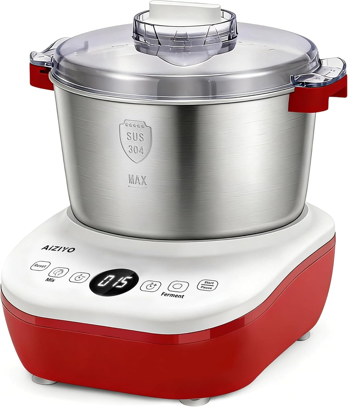 AIZIYO DoughChief, mezclador eléctrico de masa de 7.4 cuartos de galón con función de fermentación, tazón de acero inoxidable 304, control de microcomputadora, panel táctil boca arriba, fácil de limpiar para pan y pizza